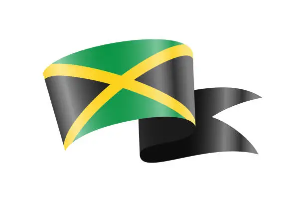 Vector illustration of Waving Jamaica flag. National waving flag on a white background.