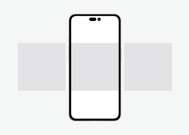 istock Social media post mockup. Smartphone similar to Iphone with blank screen for social media network carousel UI 1415993162
