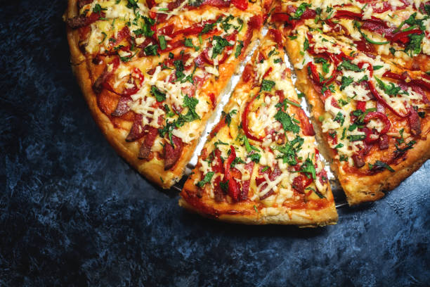 istock Pizza with cheese. Stock photo top view 1415995315