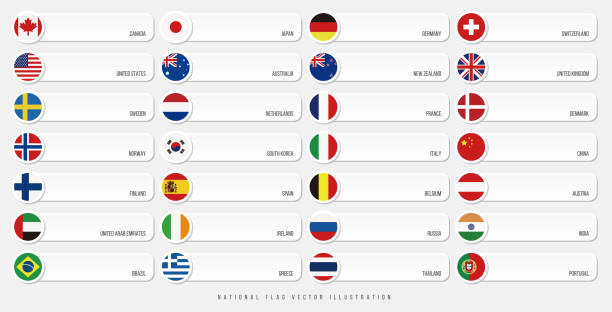 illustrazioni stock, clip art, cartoni animati e icone di tendenza di set di icone della bandiera nazionale illustrazione vettoriale spazio di copia - flag countries symbol scandinavian