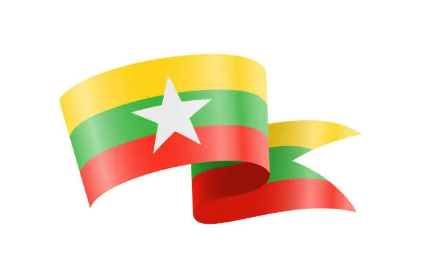 Vector illustration of Waving Myanmar flag. National waving flag on a white background.