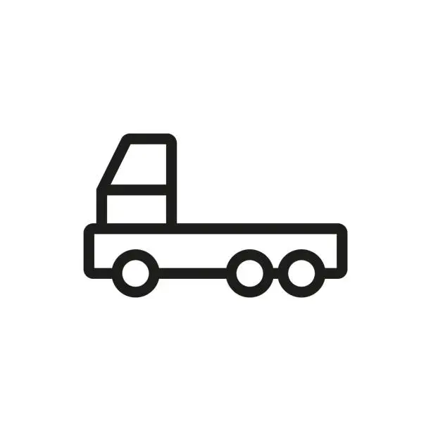 Vector illustration of Big truck crane manipulator icon. Black silhouette. Side view. Vector simple line graphic illustration. Isolated object on a white background. Isolate. stock illustration