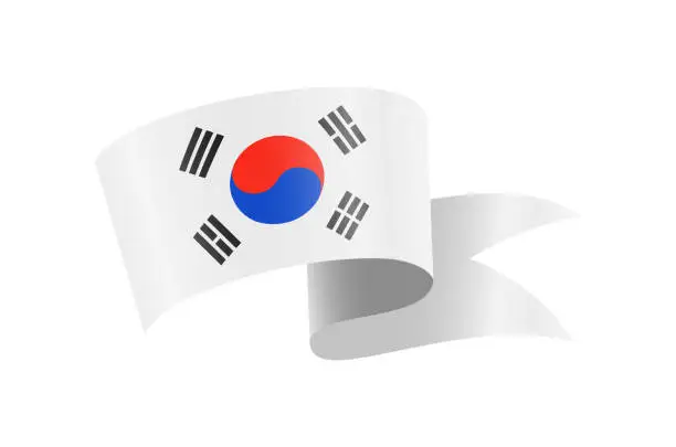 Vector illustration of Waving South Korea flag. National waving flag on a white background.