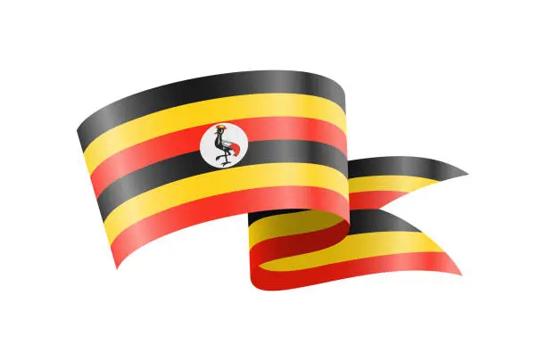 Vector illustration of Waving Uganda flag. National waving flag on a white background.