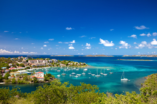 The drone aerial view of Southampton seashore, Bermuda island.