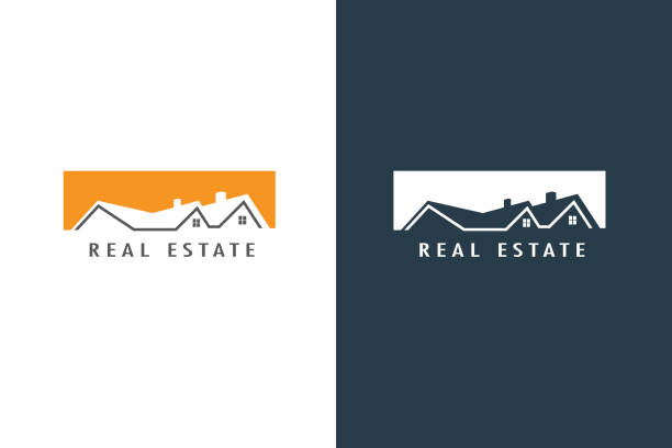 illustrazioni stock, clip art, cartoni animati e icone di tendenza di logo della casa. simbolo della casa stile geometrico isolato utilizzabile per immobili, costruzione, architettura spazio di copia modello di design blu a colori piatti - tetto