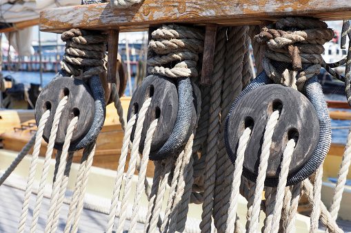 Ropes of moored ship, close-up