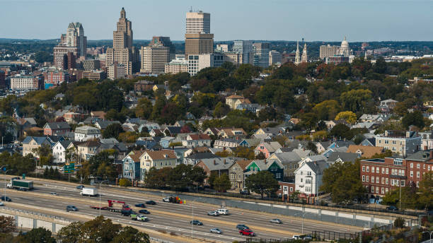 istock Providence Downtown distant view with highway 195 / i-195 with traffic on it. 1416004299