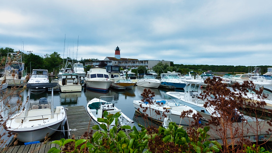 A marina in South Yarmouth, on Cape Cod in Massachusetts  .