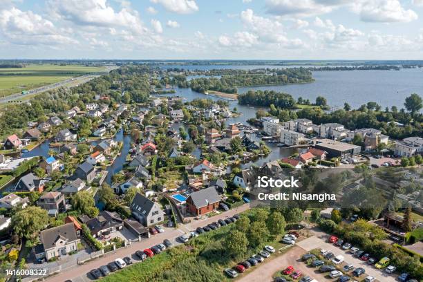 Aerial From The Village Vinkeveen At The Vinkeveense Plassen In The Netherlands Stock Photo - Download Image Now