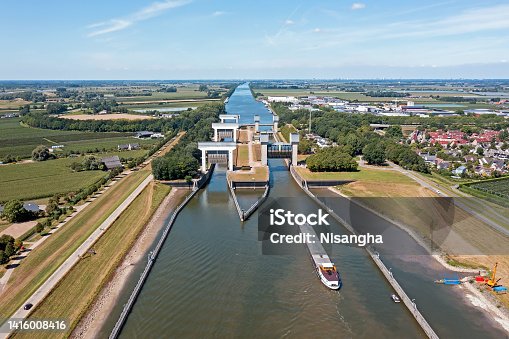 istock Aerial from the Princess Irene Lock at Wijk bij Duurstede in the Netherlands 1416008416