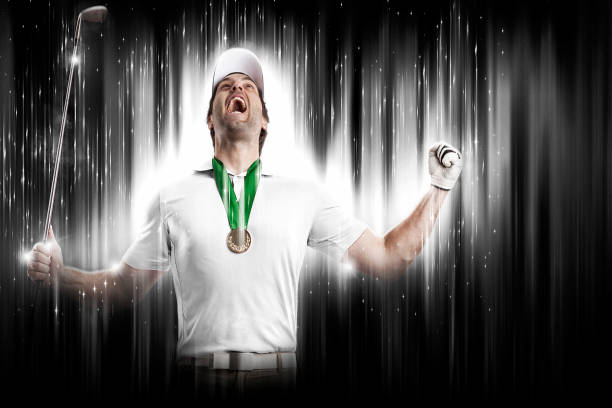 istock Golf Player with a white uniform on a black and white background 1416009056