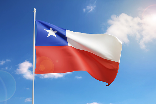 Flag of Chile on blue sky. 3d illustration.