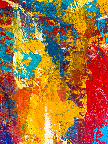 Abstract painted background. Background was painted with orange-yellow oil tempera color on canvas by hand.