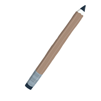 minimal pencil with rubber on top in catoon hand drawn style isolated on white background with clipping path for various web sites. sharp pencil with eraser.