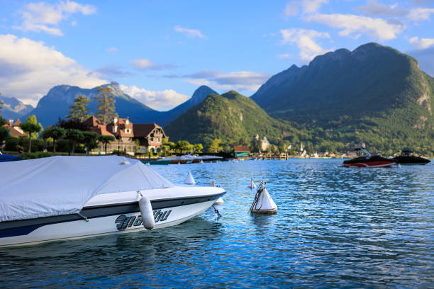 Beautiful view of Lake Annecy and the village of Talloires. Talloires.France.