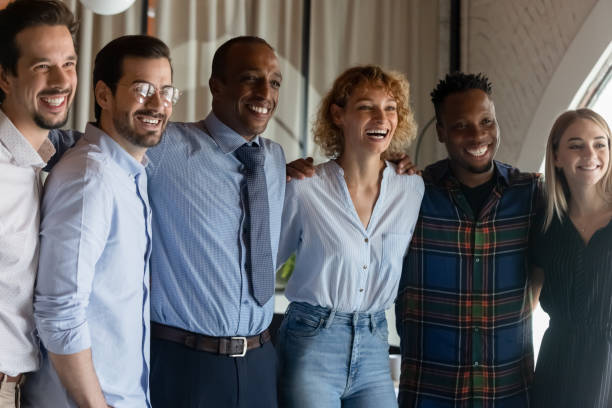 istock Happy diverse multiracial teammates showing friendly relations. 1416019234