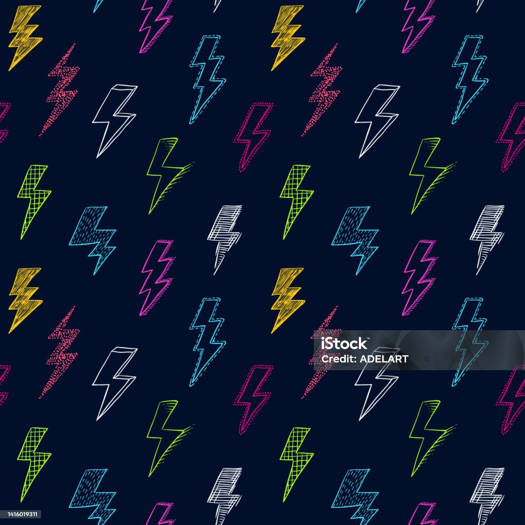 Storm Tunder Pattern Lightning Doodle Pattern Thunder Or Storm Symbol 80th 90th Style Sketch ...