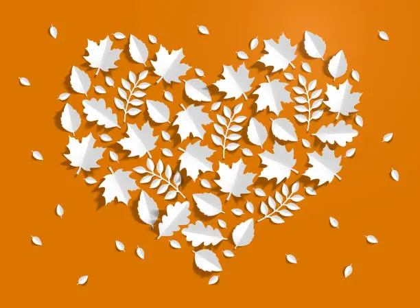 Vector illustration of Paper autumn leaves heart shape.