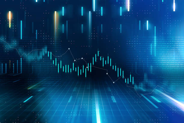 Cyfrowo wygenerowany wykres walutowy i giełdowy dla oprogramowania komputerowego opartego na finansach i gospodarce oraz wyświetlania kodowania – zdjęcie