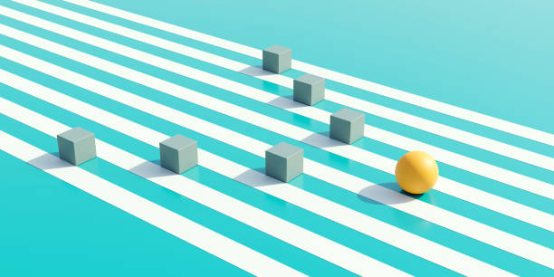 istock Leadership at business concept. One yellow sphere the leader, leads other grey boxes. 3d render 1416021635