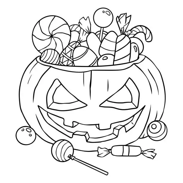 Vector illustration of Trick Or Treat Pumpkin - Halloween Coloring Page