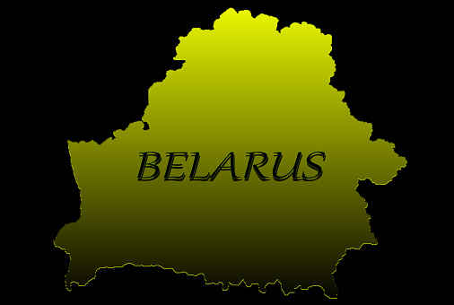 illustration map of Belarus in golden color on a black background, relief