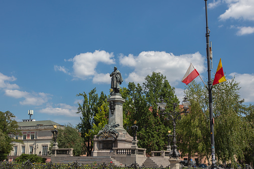 Warsaw, Poland - August 3, 2022: Adam Mickiewicz Monument in Warsaw, Poland