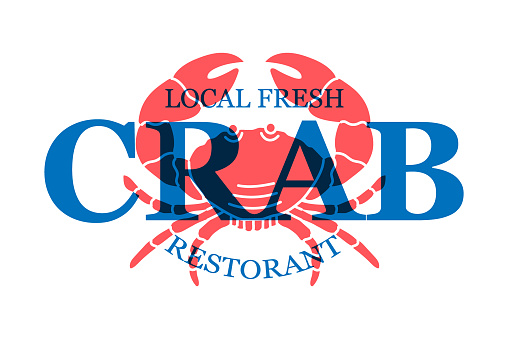 Crab vintage emblem template. Local fresh crab restaurant. Seafood typography logotype. Retro emblem for the menu of fish restaurants, markets and shops.