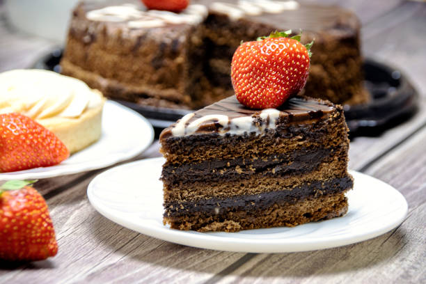 istock Still life with chocolate cake and strawberries. 1416031034