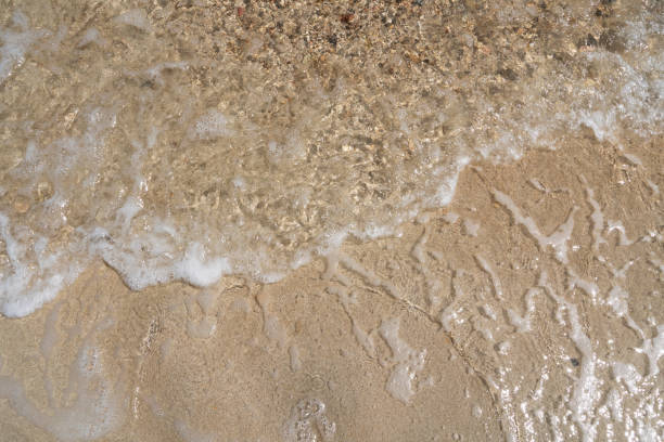 istock Soft waves with foam of blue ocean on the sandy beach 1416031360