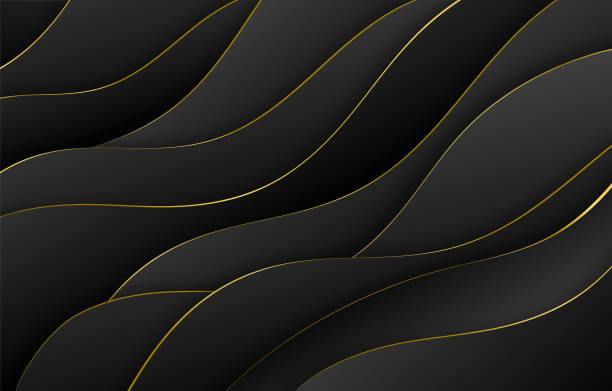 ilustrações, clipart, desenhos animados e ícones de fundo preto/dourado abstrato - wave curl