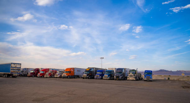 istock Several trucks parked on a resting area gas station in Utah 1416036839
