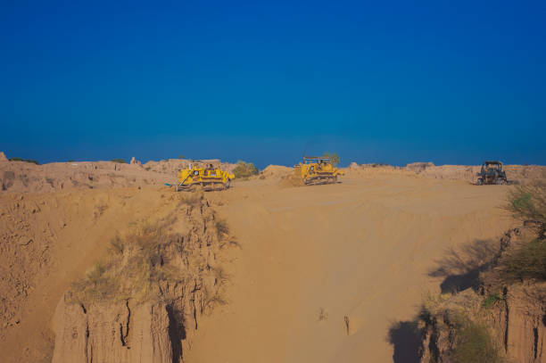 A bulldozer on work earthmoving, soil removing, earth working