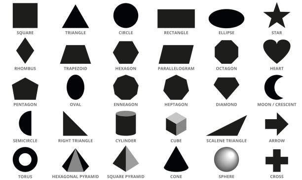 ilustraciones, imágenes clip art, dibujos animados e iconos de stock de conjunto de figuras geométricas negras. diseño de formas planas, ilustración vectorial - prismas rectangulares