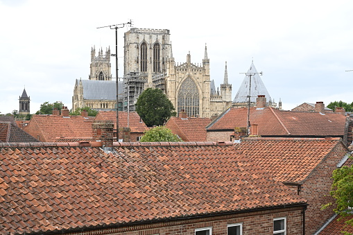 aerial view of York city centre, medieval walled city in north yorkshire