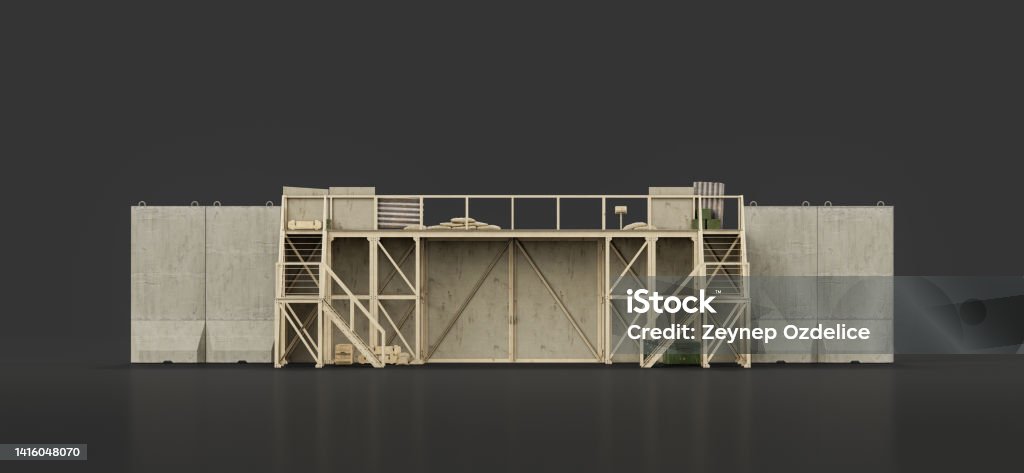 Security Rendered Wall Concrete Firewall Boundary Wall With Spotlights Military Security Wall ...