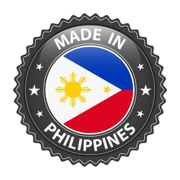 Vector illustration of Made in Philippines badge vector. Sticker with stars and national flag. Sign isolated on white background.