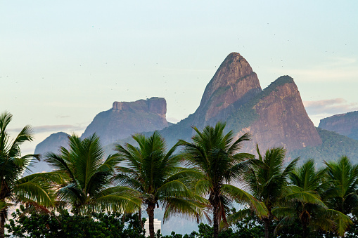 ipanema beach with two hill brother and gavea stone in Rio de Janeiro.