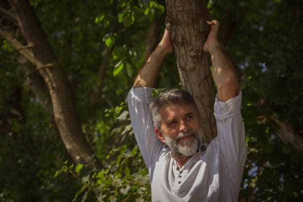 istock Mature silver beard man enjoy close to river 1416058134