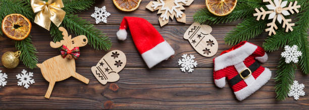 istock Christmas background with fir branches and Christmas decor. Top view, copy space for text 1416065023