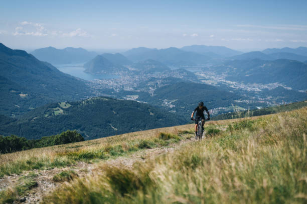 Lake and city in valley  below