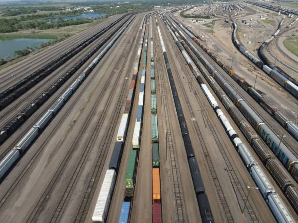 istock Aerial view of the rail yard 1416075227