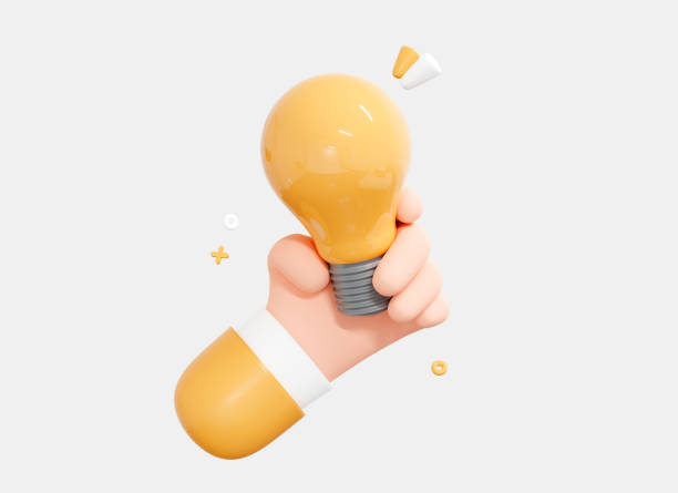istock 3D Hand holding Light Bulb. Employee with genius business idea. Plan strategy and solution concept. Success in work. Cartoon creative design icon isolated on white background. 3D Rendering 1416088901