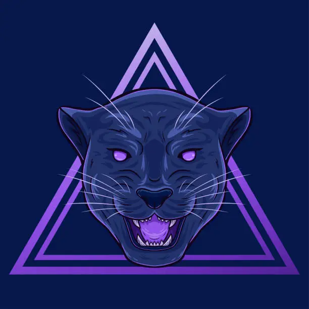 Vector illustration of Black panther head on triangle.