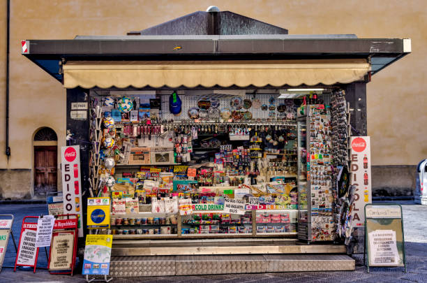 Florence, Italy - July 12, 2022: A crowded souvenir stand in Florence, Italy