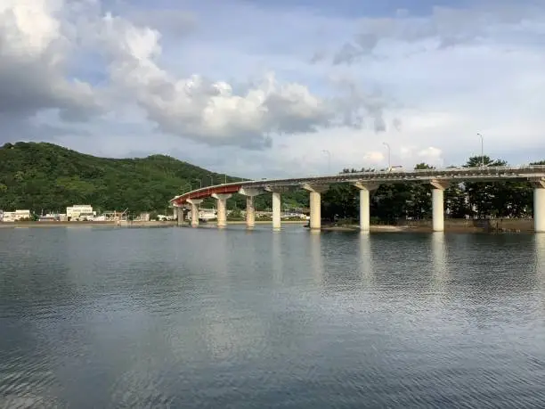 Scenery of Hondo Seto with the Amakusa Seto Ohashi Bridge connecting Kamishima and Shimoshima in Amakusa