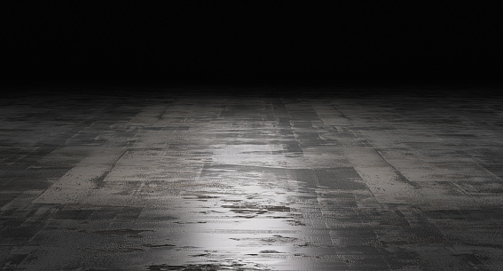 Dark garage floor background for product presentation and web page headers, 3d rendering, empty