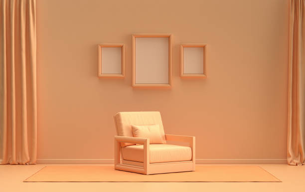 istock Gallery wall with three frames, in single orange color room 1416092752