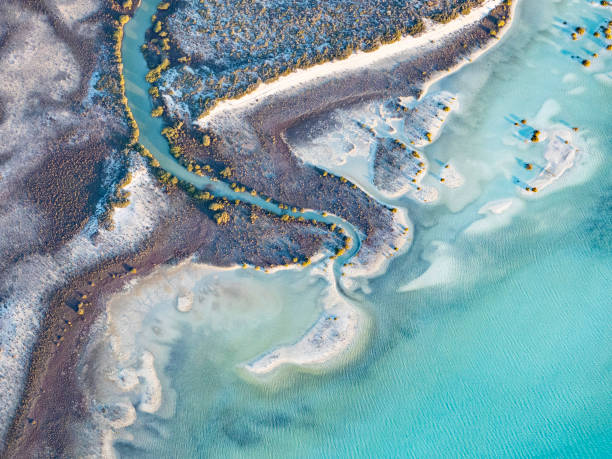 Aerial view of tidal dunes and water stock photo